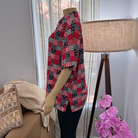 Ms. Lee Red Cotton Short Sleeve Top Button Up Casual Patriotic Shirt Size 2X - Picture 4 of 5